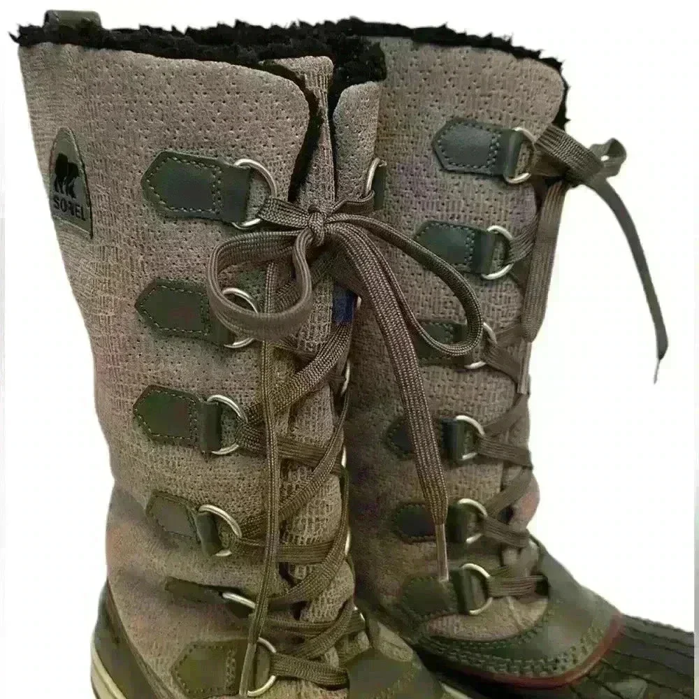 Sorel Women's Tivoli Boot Waterproof Snow Winter Gray Leather Mid Lace Up Size 7